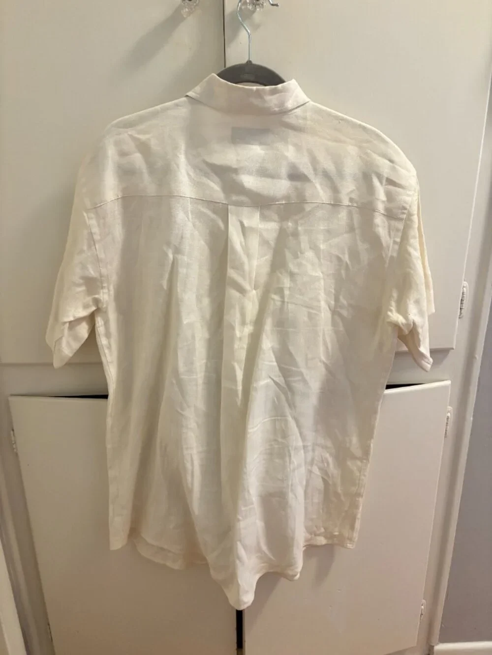 Alfani Men's 100% Linen Short Sleeve Button Down Shirt Cream Off-White Size M